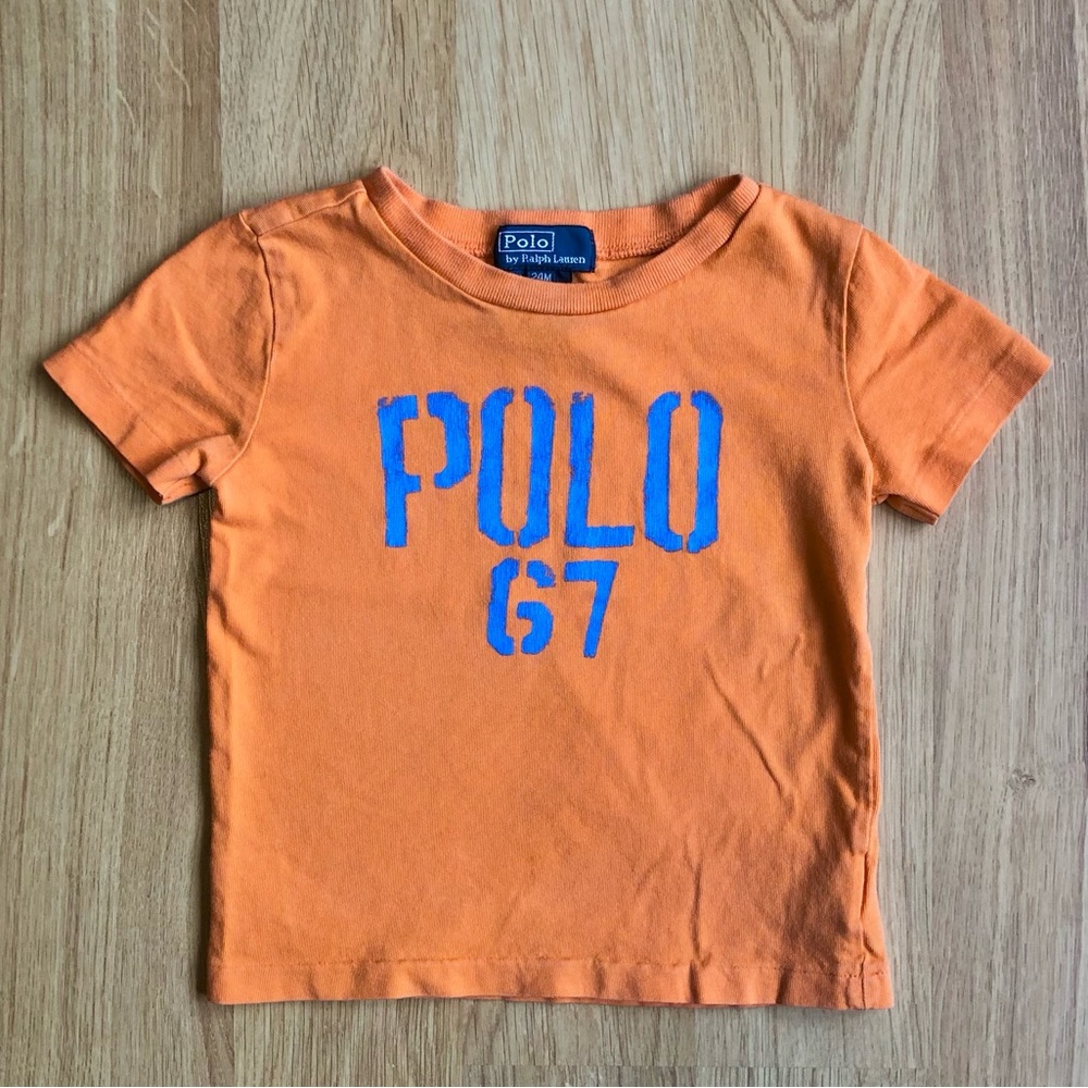 EUC Ralph Lauren Baby Boy T-Shirt-Orange with Blue POLO 67
